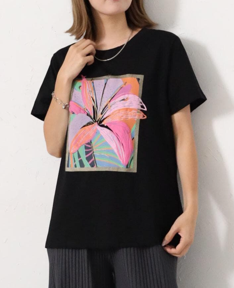 絵画風カラフル花プリントTシャツ 2026新作SS春夏
