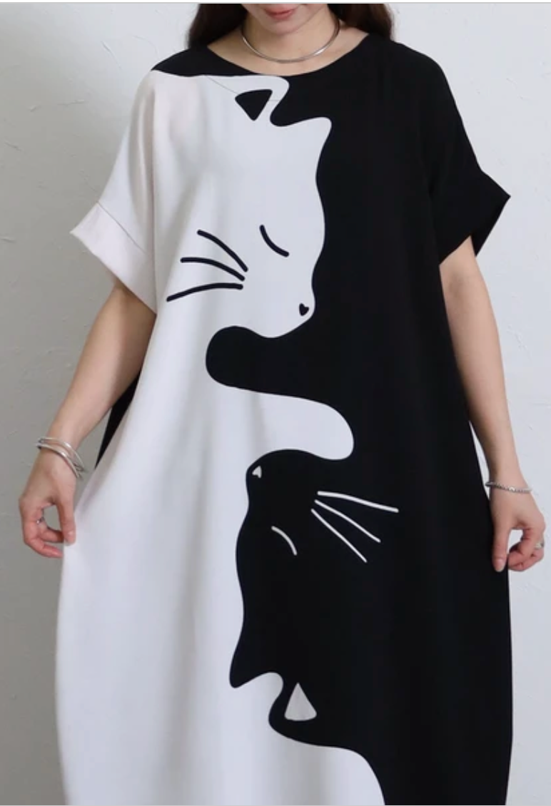 Clothe にゃんこプリント半袖ワンピース　2026新作SS春夏